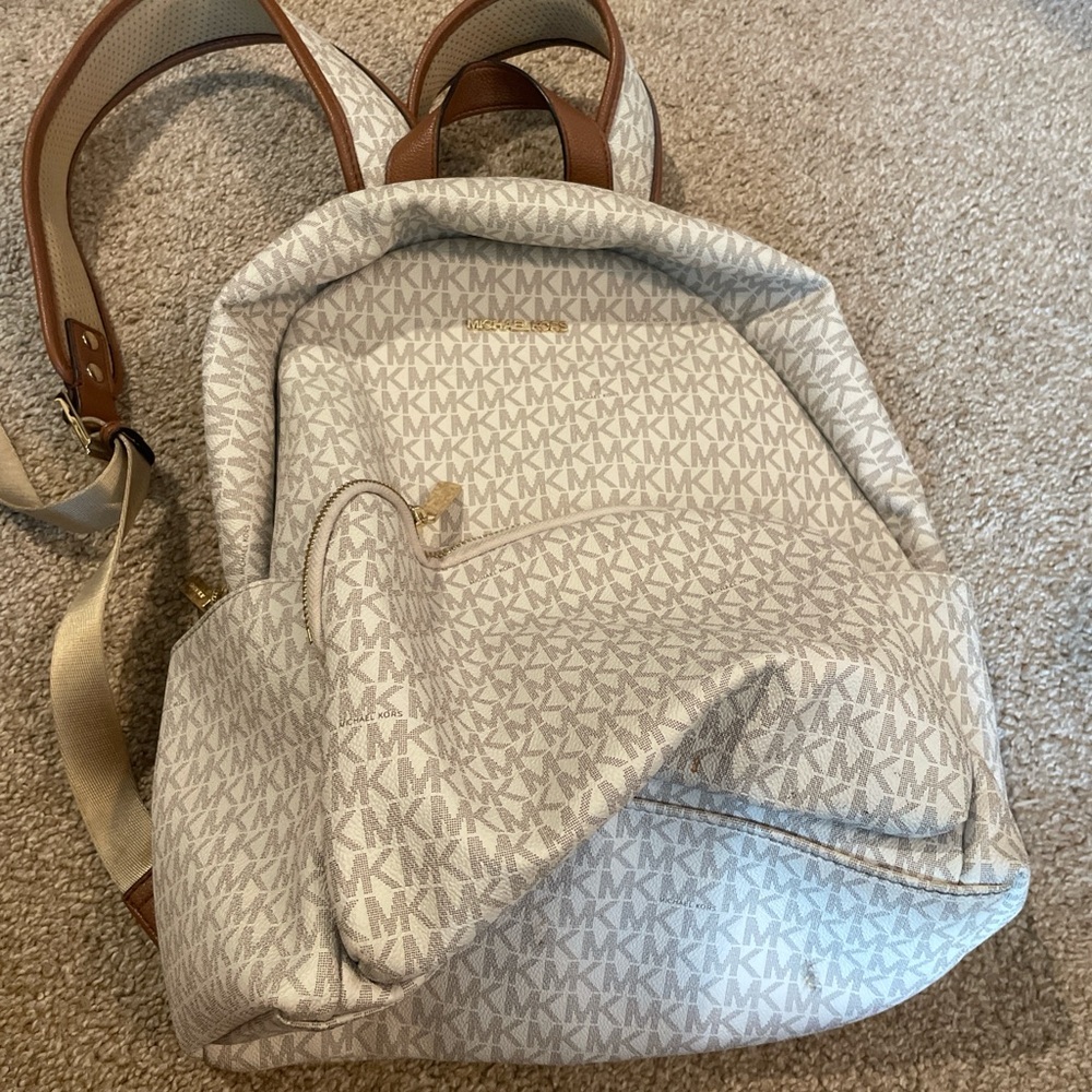Michael Kors Cream and Brown Backpack with Gold Hardware